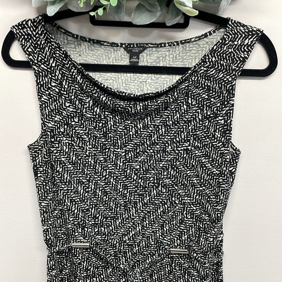 Ann Taylor Sleeveless Drape Neck Belted Knit Sheath Dress Graphic Print SP - Picture 2 of 16